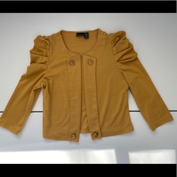 Classy Mustard Ruffled Shoulder Blazer - Picture 2 of 6